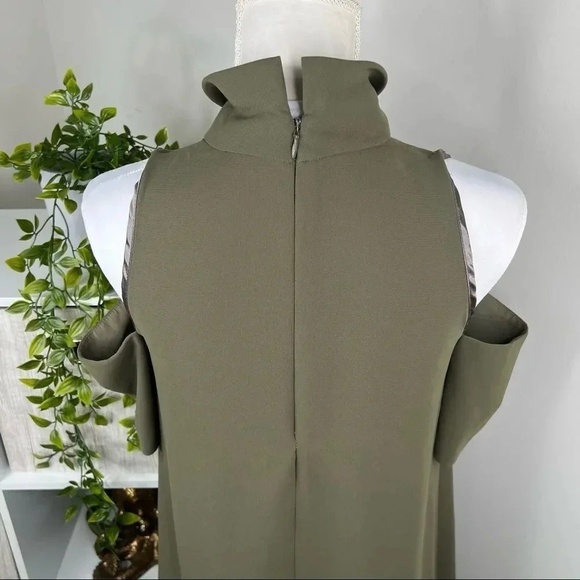 TOPSHOP Dark Green Keyhole Cold Shoulder A Line Dress Size 6 - Picture 7 of 11